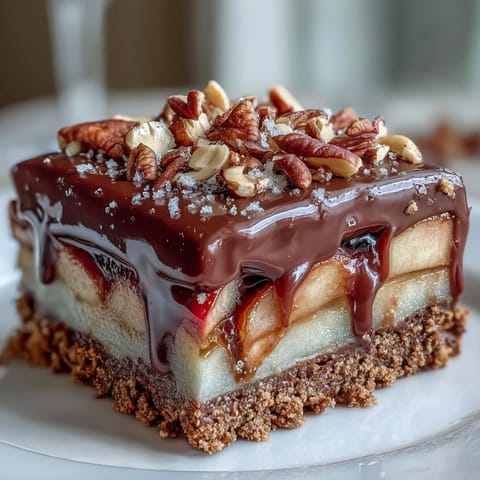 Crisp apple slices dipped in rich chocolate, sprinkled with graham cracker crumbs, and topped with gooey marshmallow for a playful s'mores twist.