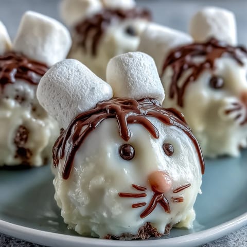 Festive Easter treats featuring chocolate-dipped strawberries decorated as cute bunny faces with edible pink details.  