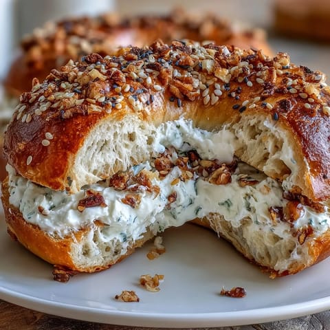Soft, chewy protein bagels baked golden brown, paired with tangy Greek yogurt dip bursting with everything bagel flavor.  
