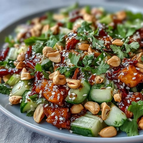 Vibrant Asian-inspired salad featuring crisp celery, roasted peanuts, and zesty soy ginger dressing, perfect for a light vegetarian meal.  