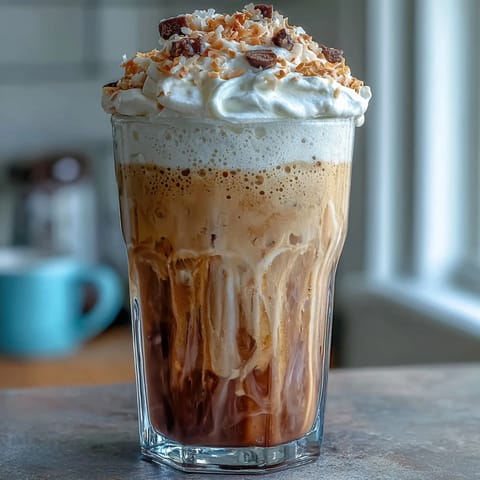 Creamy iced vanilla bean frappuccino blended with vanilla bean and coffee, topped with a cloud of toasted coconut milk foam for a tropical twist.