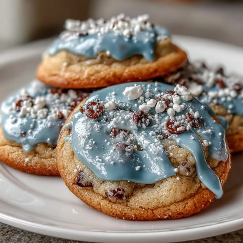 Soft vanilla sugar cookies inspired by Pure Vanilla Cookie Run Kingdom, decorated with royal icing in vibrant blue and gold.