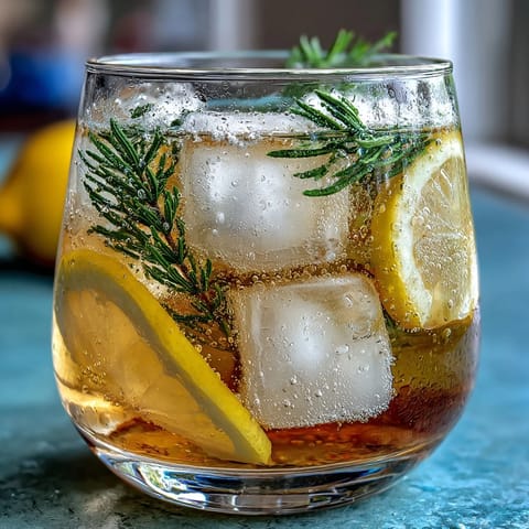 A vibrant glass of lavender lemonade spritz garnished with fresh lemon slices and lavender sprigs, perfect for summer gatherings.