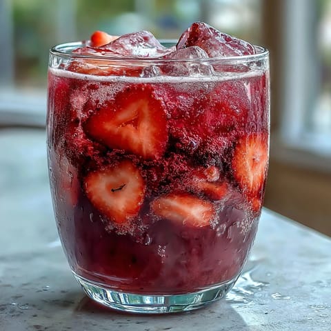 Refreshing Homemade Starbucks Strawberry Açaí Refresher with bright red berries, açaí powder, and a hint of lemon.  