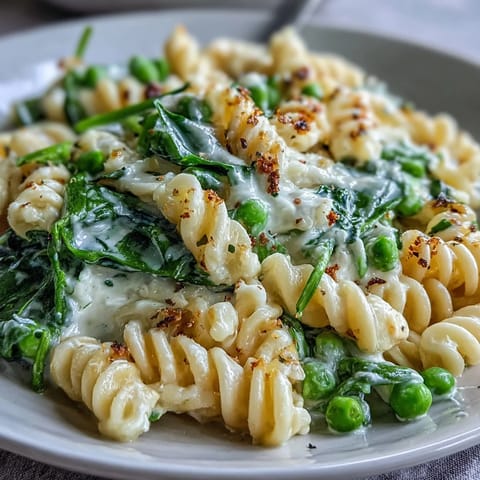 Vibrant One-Pot Lemon Ricotta Pasta with peas, creamy sauce.
