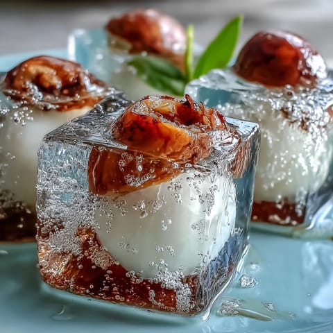 Refreshing lychee agar jelly cubes shimmering in zesty yuzu sparkling water.