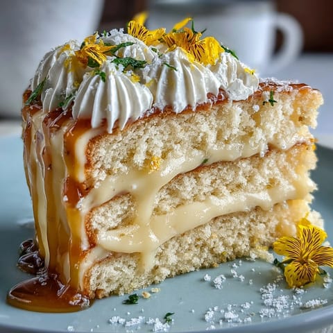 Zesty Mother's Day Lemon Curd Layer Cake, beautifully frosted for celebration.