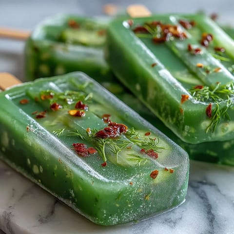 Refreshing Pickle Juice Popsicles image showing tangy, frozen delight on a sunny day.