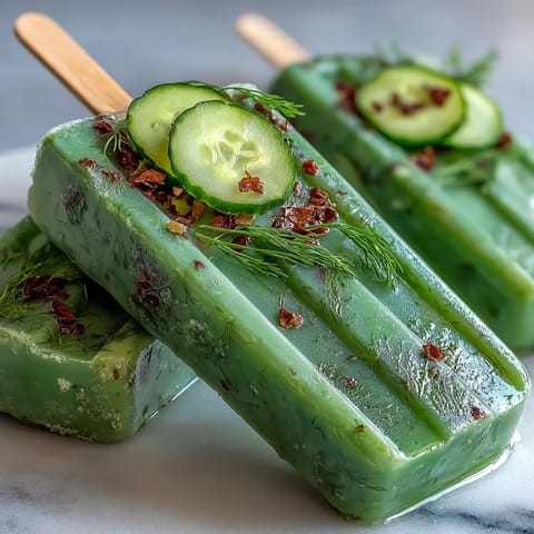 Viral TikTok Pickle Juice Popsicles, bright green and frosty, a zesty summer treat.