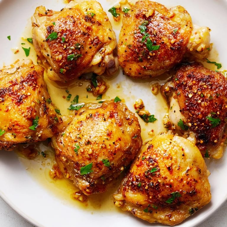 Irresistible baked chicken thighs drizzled in garlic butter and sprinkled with herbs.