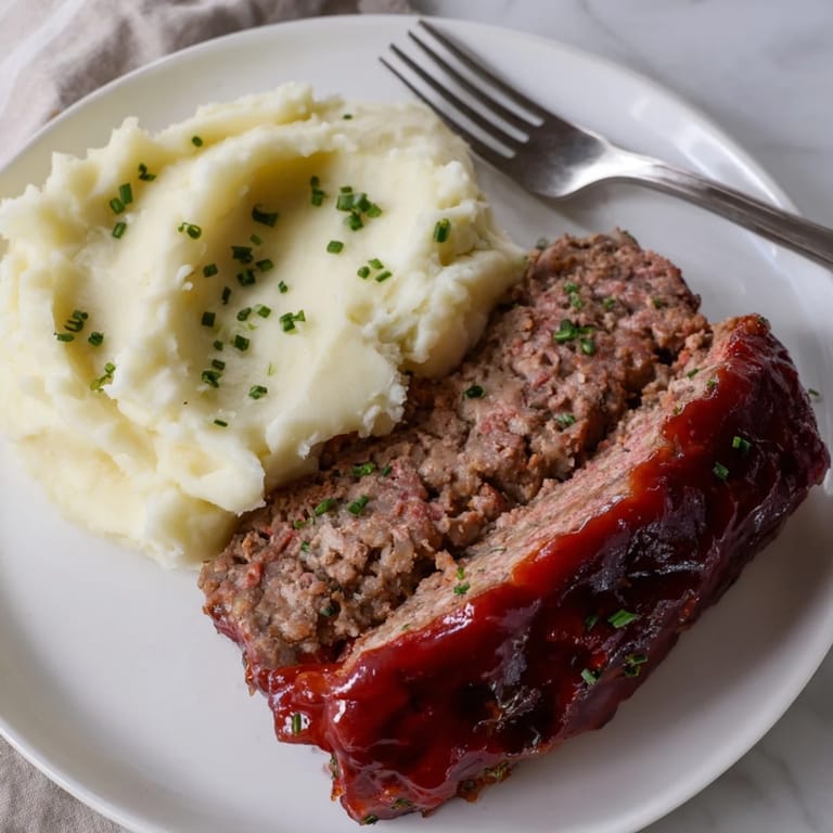 Deliciously comforting Classic Meatloaf with creamy mashed potatoes, perfect for family gatherings.  