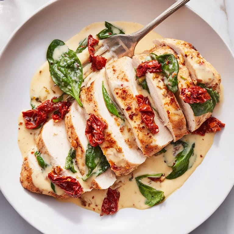 Savor the flavors of One-Pan Creamy Tuscan Chicken, perfect with crusty bread.