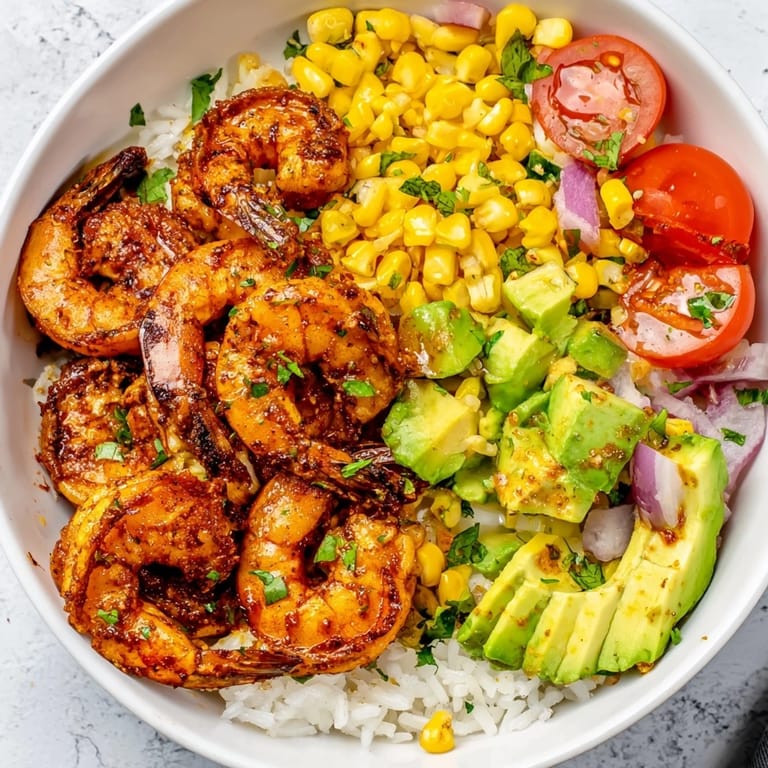Flavor-packed Easy Grilled Shrimp Bowl with grilled shrimp; imagine those smoky flavors.