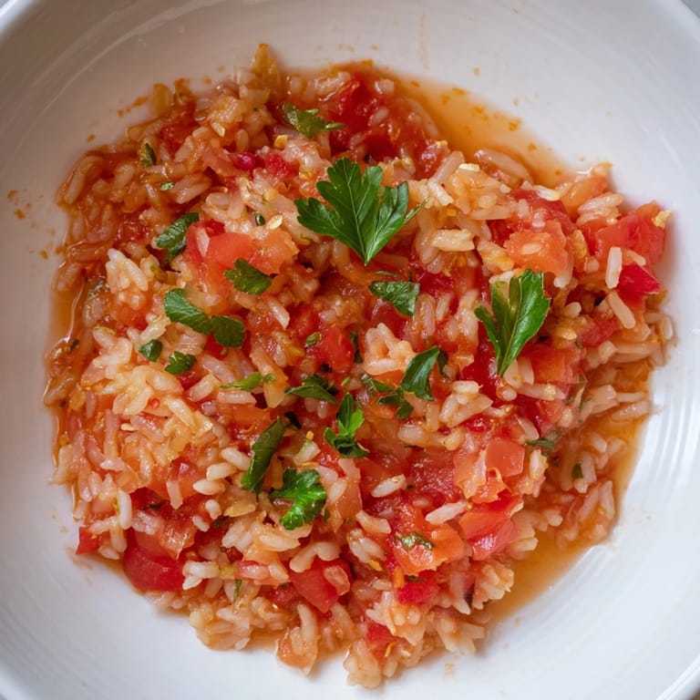 A delicious, easy Tomato-Rice Skillet Dinner: imagine tomatoes simmering with tender rice and savory spices.
