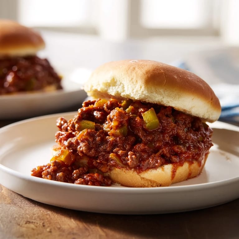 A close-up shot of rich, savory Sloppy Joes with a glistening tomato sauce, ready to eat.