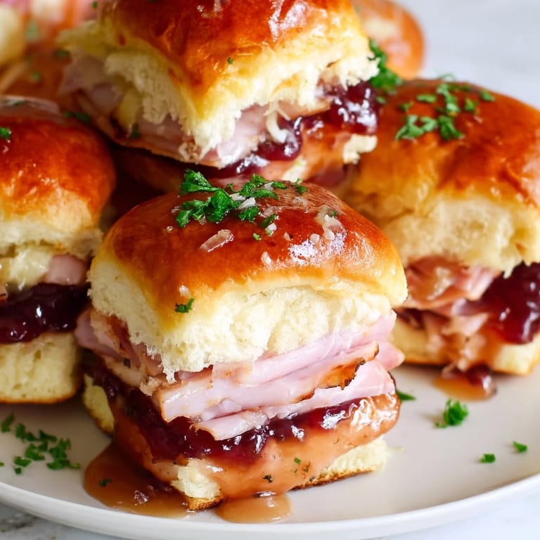 Warm cherry-glazed ham and cheese slider mashup, a sweet and savory baked delight ready to serve.