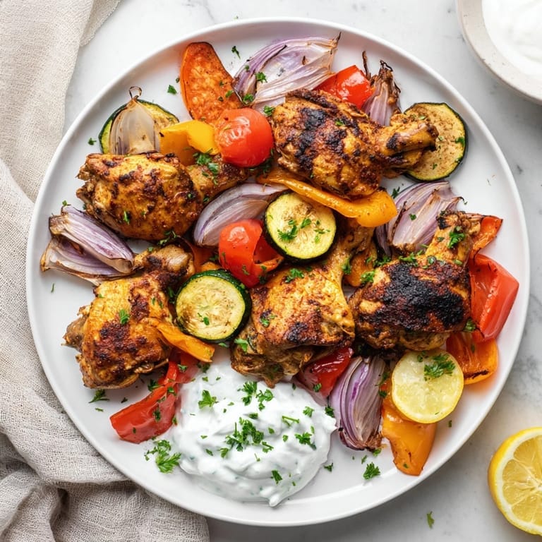 Delicious Sheet Pan Chicken Shawarma with vibrant vegetables, perfectly seasoned and ready to enjoy with fresh parsley.