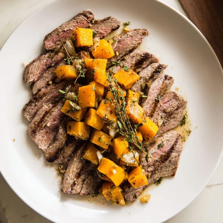 Tender garlic-herb steak and roasted butternut squash bowls, a delicious gluten-free meal.