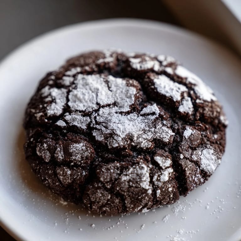 Close-up of freshly baked air-fried chocolate crinkle cookies, rich and chocolaty, waiting to be enjoyed.