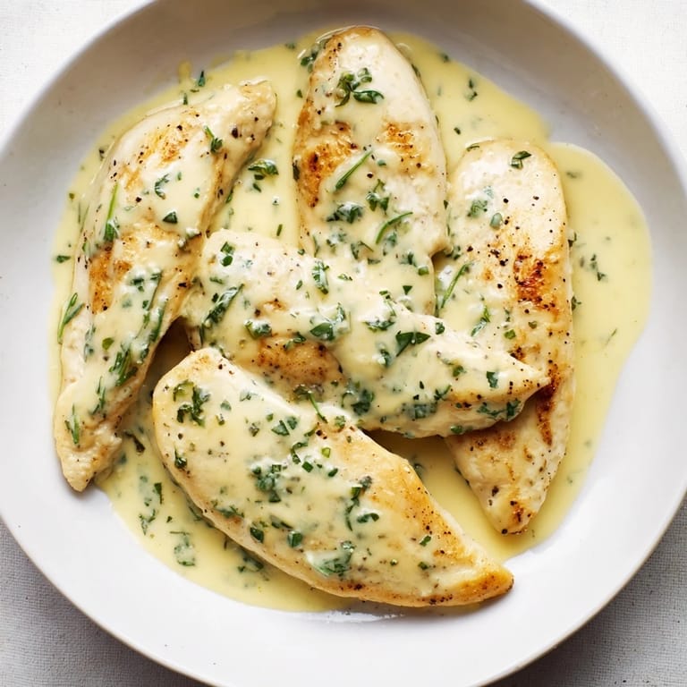 Golden-brown chicken in a creamy tarragon sauce, a healthy and flavorful version of lighter creamy tarragon chicken.