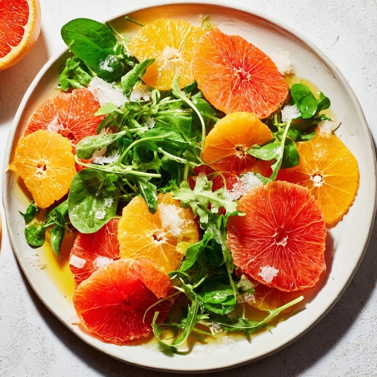 Fresh, vibrant Winter Citrus & Candied Pecan Salad, ready to eat, with glistening honey-citrus dressing.