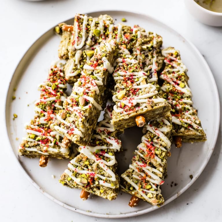 A tray of baked Matcha Pistachio Christmas Tree Blondie Bars, offering a mix of green and white, ready to eat.