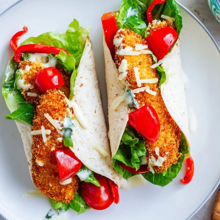 Savory Santa Hat Chicken Caesar Wraps are filled with juicy, breaded chicken and creamy Caesar dressing.