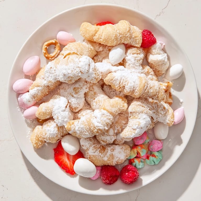 A visual feast: dusted angel wings surrounded fruit and colorful candies on a shareable board.