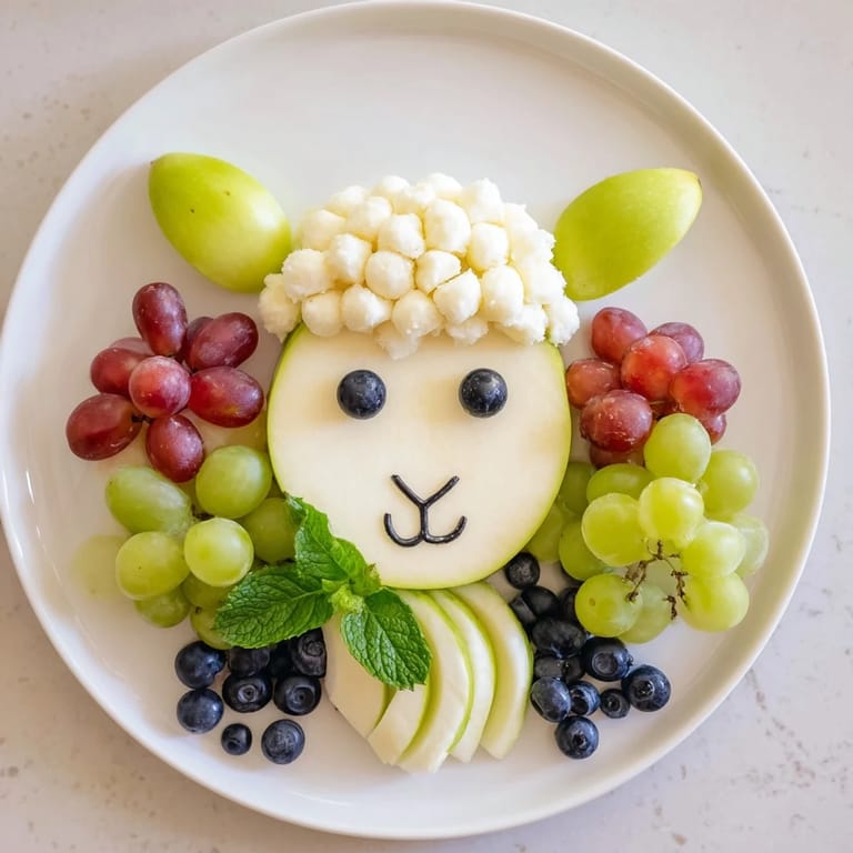 This lamb face fruit and cheese platter is perfect for a baby shower appetizer, vibrant.