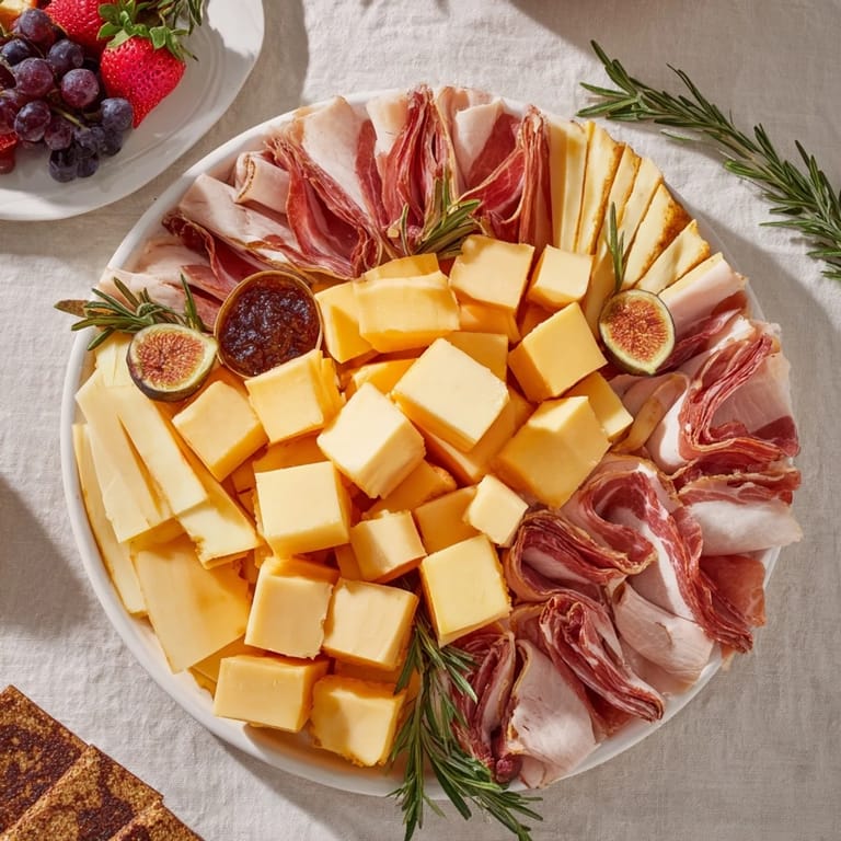 This anniversary heirloom arrangement features a beautiful charcuterie board with fresh strawberries and grapes.