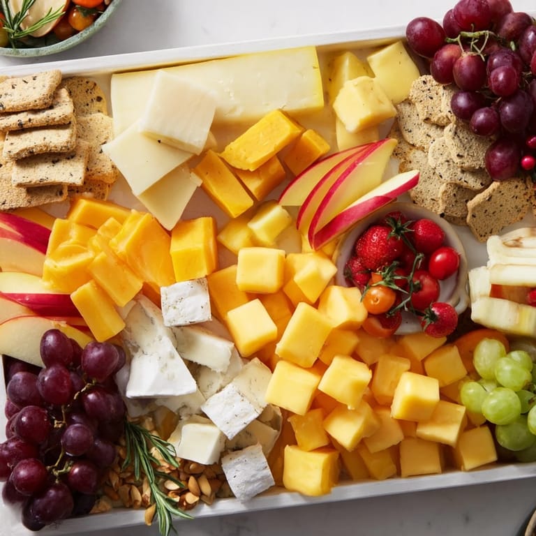 A bountiful Housewarming Open House Spread features cheeses, fruits, and nuts arranged for effortless grazing and enjoyment.