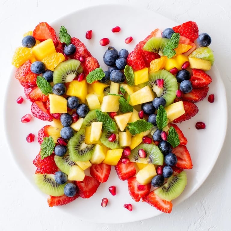 Freshly assembled Papillon de Fruits d'Été Vifs, featuring juicy summer fruits with mint and pomegranate.