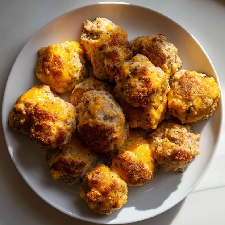 Warm and delicious Chicken and Sausage Bisquick Balls with herbs, an easy snack made with shredded chicken.
