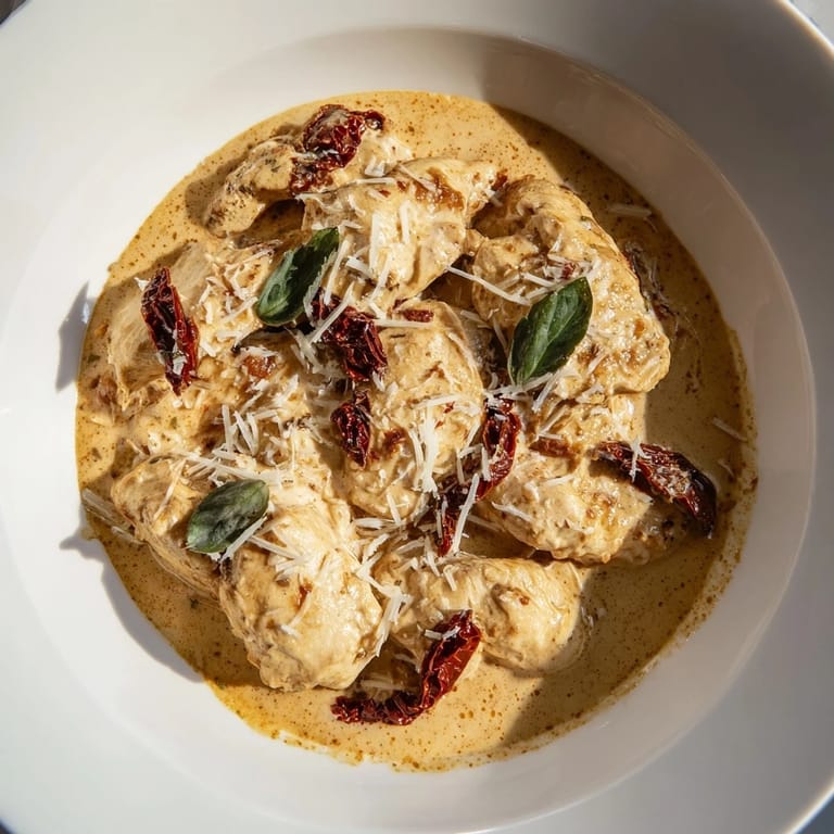 Sizzling skillet of Marry Me Chicken glistening with sauce, artfully dusted with Parmesan.