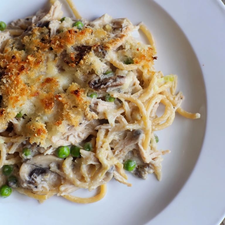 This photo features delicious Turkey Tetrazzini, a flavorful classic made with juicy turkey and creamy sauce.