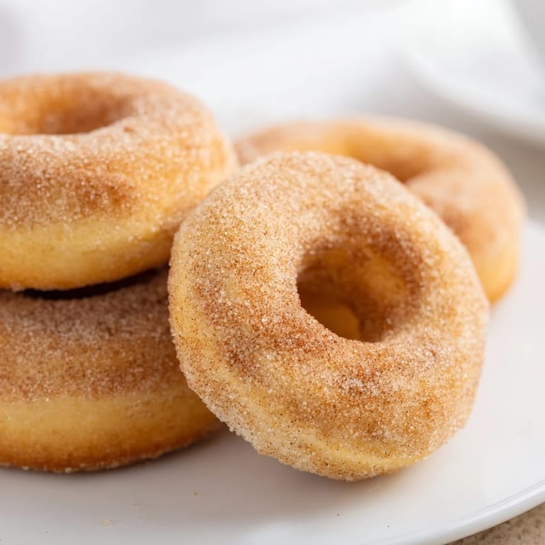 Golden-brown cinnamon-sugar baked donuts, perfect for breakfast or a sweet afternoon snack.