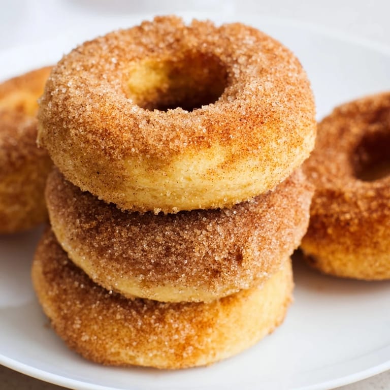 A close-up of warm, fluffy cinnamon-sugar baked donuts, promising a delicious, comforting bite.