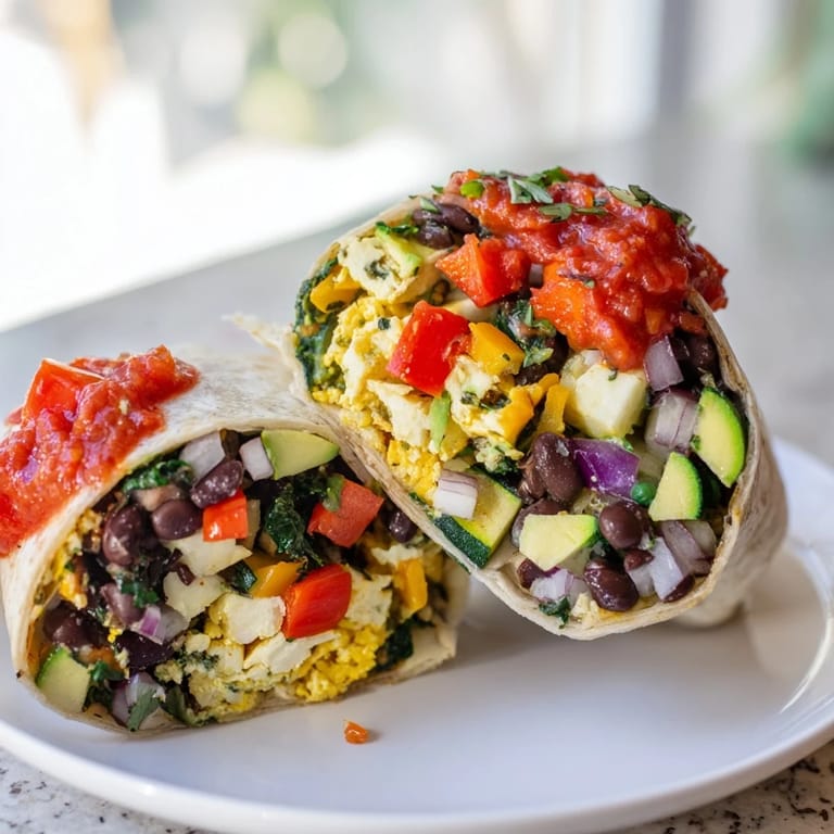 Delicious veggie-loaded breakfast burrito, bursting with flavor, perfect for a quick and nutritious breakfast option.