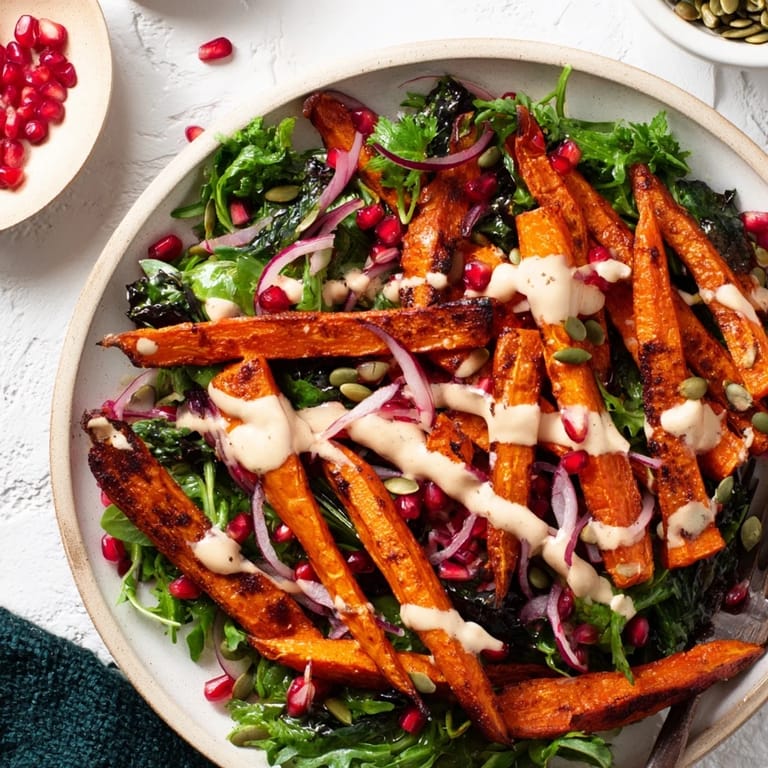 This colorful Roasted Carrot Salad combines sweet, roasted carrots with a zesty tahini drizzle for a lovely meal.