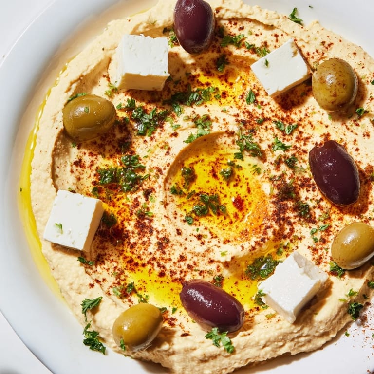 A colorful Middle Eastern Mezze Platter is arranged on a board with cherry tomatoes, cucumber, and fresh parsley.