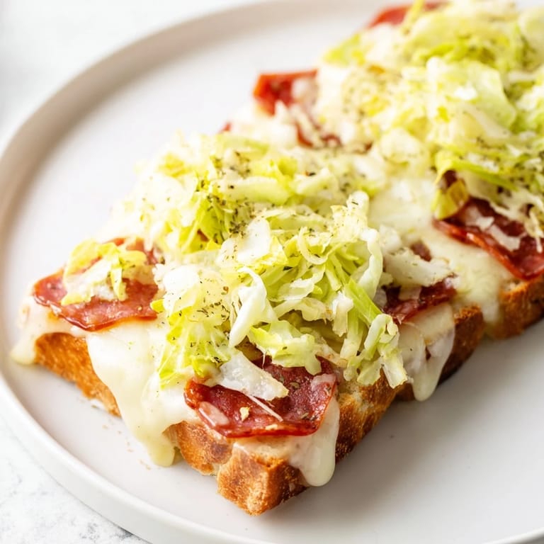 Savory Italian Sub Grilled Cheese sandwich served with tangy iceberg lettuce topping and crispy kettle chips.