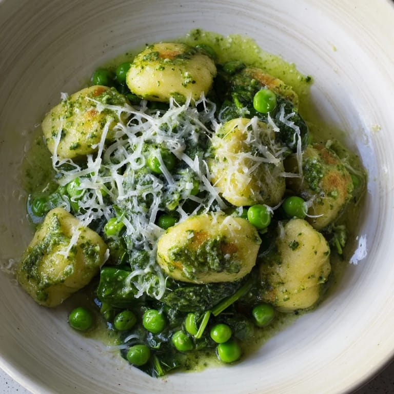 Shelf-stable gnocchi and bright green peas come together in a savory pesto skillet for a perfect weeknight vegetarian meal.