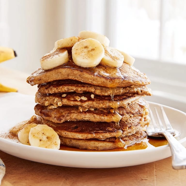 Freshly cooked Banana Oat Pancakes served with creamy yogurt and berries for a wholesome American breakfast.