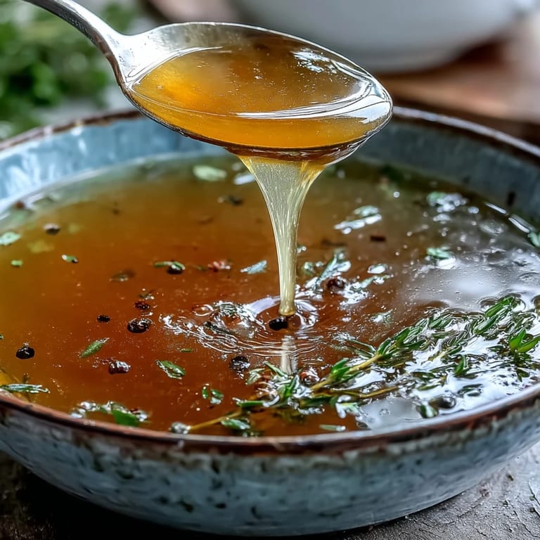 A glass jar filled with aromatic Vegetable Broth From Scraps sits beside fresh vegetable trimmings and herbs.