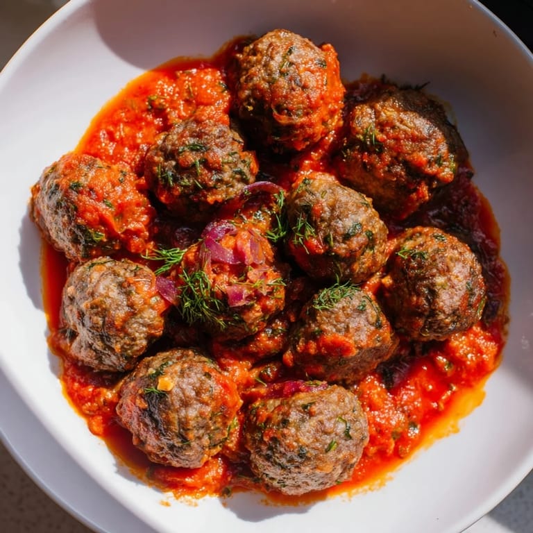 Warm, hearty Instant Pot Greek Meatballs bathed in a rich tomato sauce, ready to serve with creamy feta.