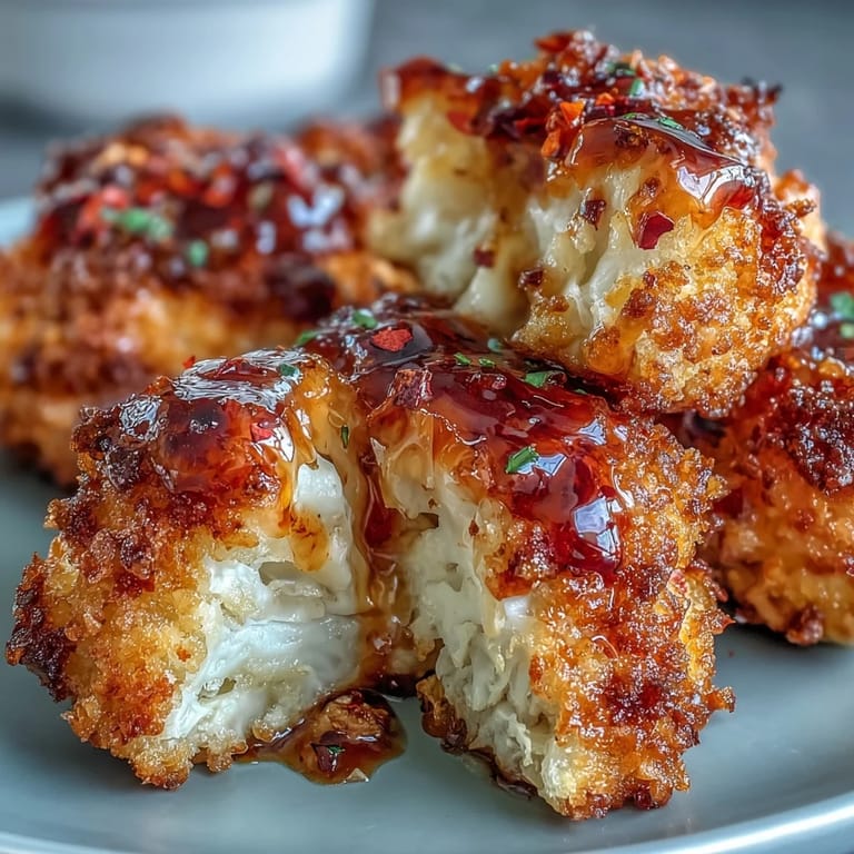 Spicy baked hot honey cauliflower paired with blue cheese dip on a wooden serving board.