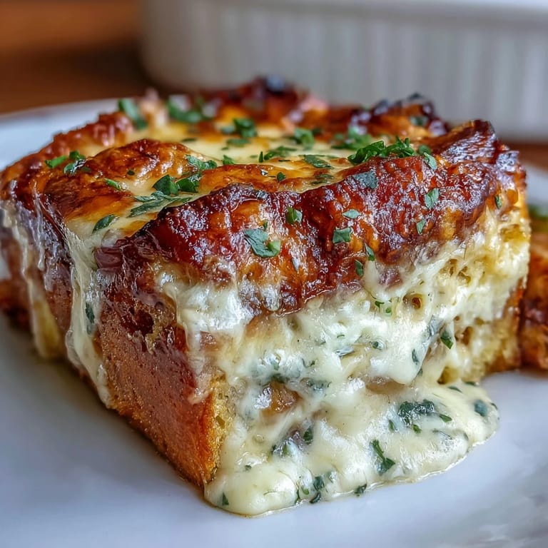 This baked Croque Monsieur Casserole offers a comforting, bubbly top with layers of ham, cheese, and creamy béchamel for a French-inspired meal.