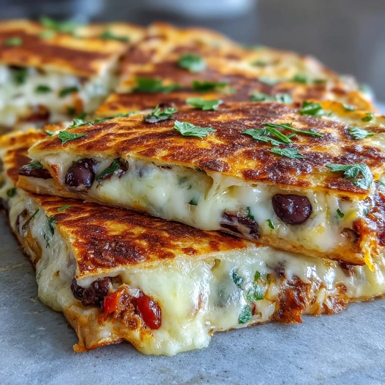 A close-up of the Blooming Quesadilla Ring, showcasing its crispy, buttery tortilla triangles and colorful, cheesy vegetable filling arranged in a stunning floral display.  