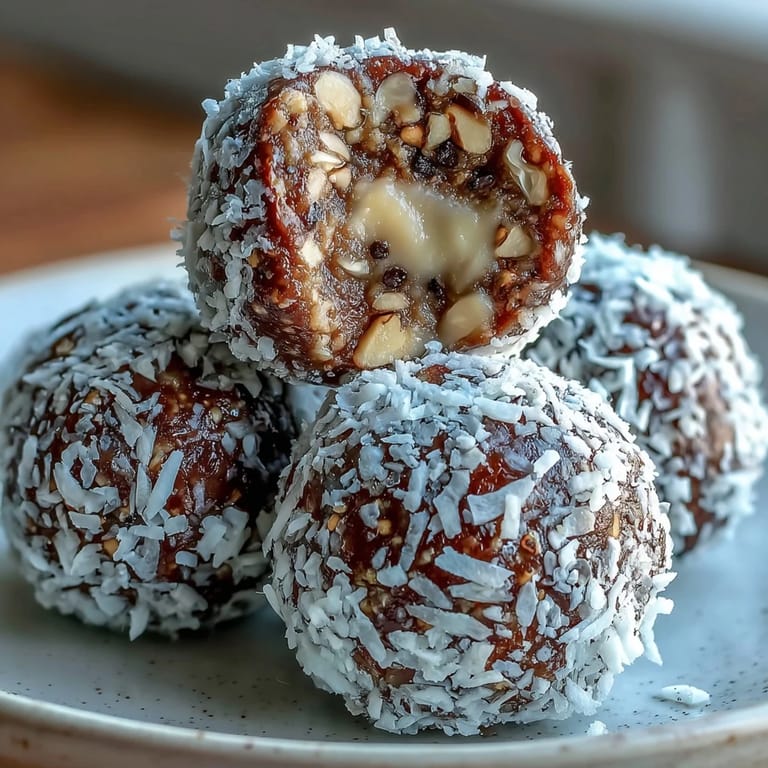 Hojicha tea-infused energy balls packed with almonds, cashews, and dates for a healthy, no-bake treat.  