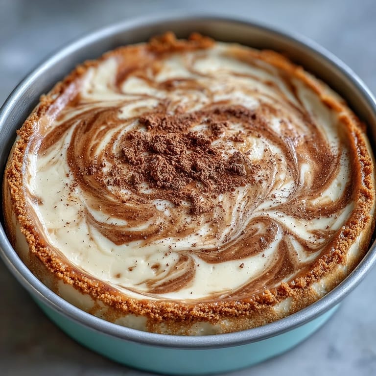 Japanese-inspired hojicha cheesecake with a smooth, luscious filling and a perfectly baked tea-infused swirl.